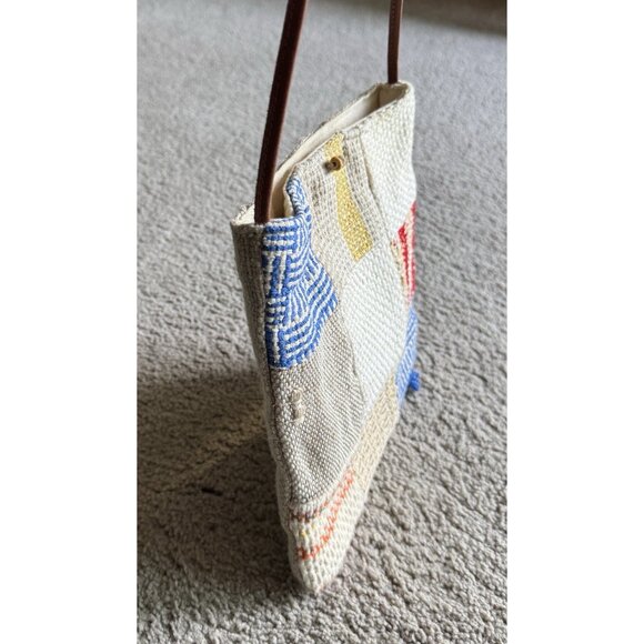 Woven MARIA LA ROSA ITALY Patchwork PURSE Shoulder Bag 10x10" Leather Strap Vtg - Picture 5 of 8